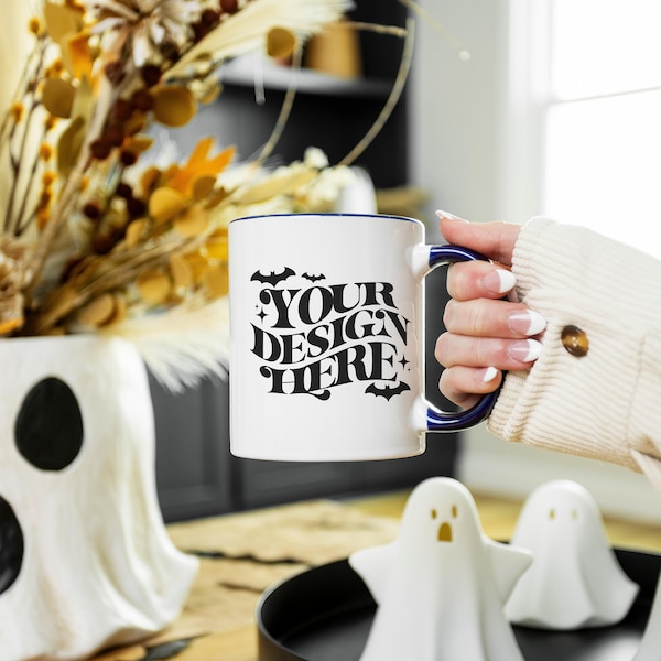 Mug Mockup, Halloween Dark Blue Two Tone Mug Mockup, Fall Accent Mug Mock up, Navy Handle Mug Mockup, Coffee Mug Mockup, Halloween 11 oz mug