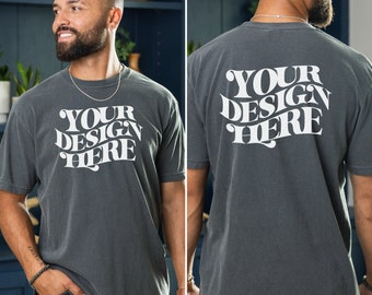 Maqueta de camiseta Comfort Colors 1717 Pepper: Anverso y reverso, descarga digital, compatible con Canva, jpeg