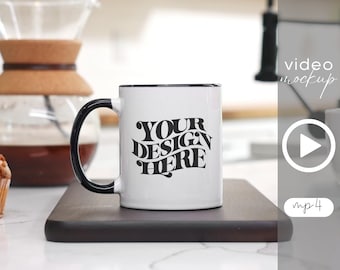 Video de maqueta de taza bicolor: Taza de café de 325 ml con asa negra, mp4, descarga digital, Canva