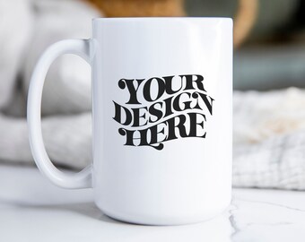 15oz Ceramic Coffee Mug Mockup, Blank White Cup, JPEG, Digital Download, Canva Compatible