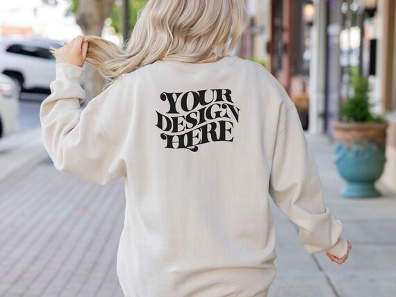 Sand Gildan 18000 Sweatshirt Back Mockup (JPEG) Digital Download, Canva Compatible