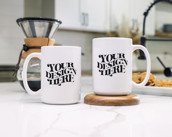 15oz Mug Mockup: White Coffee Cup, Double Mug, Canva Compatible, Front Back