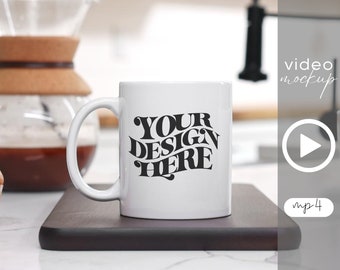 Maqueta de video de taza de 325 ml: Taza de café blanca, MP4, compatible con Canva, descarga digital
