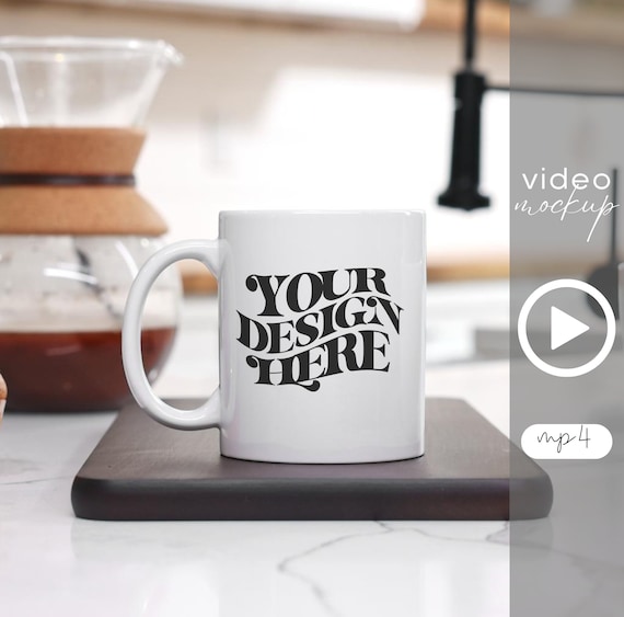 11oz Mug Video Mockup: White Coffee Cup, MP4, Canva Compatible, Digital Download