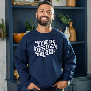 Gildan 18000 Mockup Navy, Male Model Mockup, Navy Gildan 18000 Mockup Men, Sweatshirt Mockup, Gildan 1800 Mens Mock Up, Navy Gildan G18