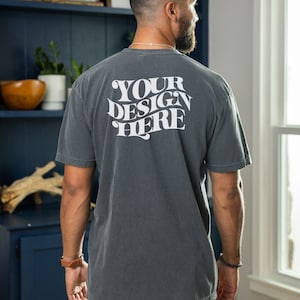Comfort Colors Mockup, Back Mockup, Comfort Colors C1717 Mockup, Male Model Comfort Colors Pepper Mockup 1717 Back Mockup Mens Pepper Mockup