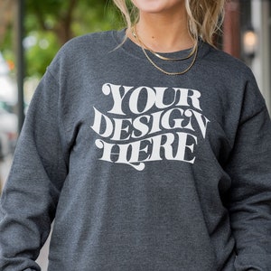 Gildan 18000 Mockup, Gildan Dark Heather Sweatshirt Mockup, Sweatshirt Model Mockup, Dark Heather Gildan Oversized Crewneck, Sweater Mock up