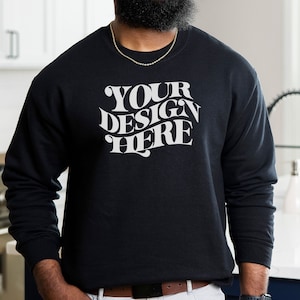 Gildan 18000 Mockup, Male Model Mockup, Gildan 18000  Black Mens Mockup, Black Sweatshirt, Men&#39;s Sweater Mockup Sweatshirt, g180 Crewneck,