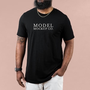 Black Bella Canvas 3001 Mockup, Male T-shirt Mock up, Black Unisex T-shirt Mock Up, Mens Tshirt Mockup, Model Male Mockup Black Model Mockup