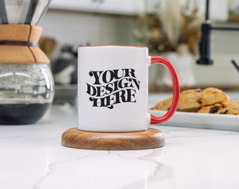 Maqueta de taza con detalles rojos: taza de café bicolor de 325 ml (JPG), descarga digital, compatible con Canva