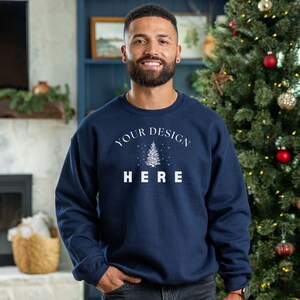 Gildan 18000 Sweatshirt Mockup, Navy Sweatshirt, Christmas Mockup, Sweatshirt Mock Up, Male Model Mockup, Holiday Mockup Gildan 18000 Navy