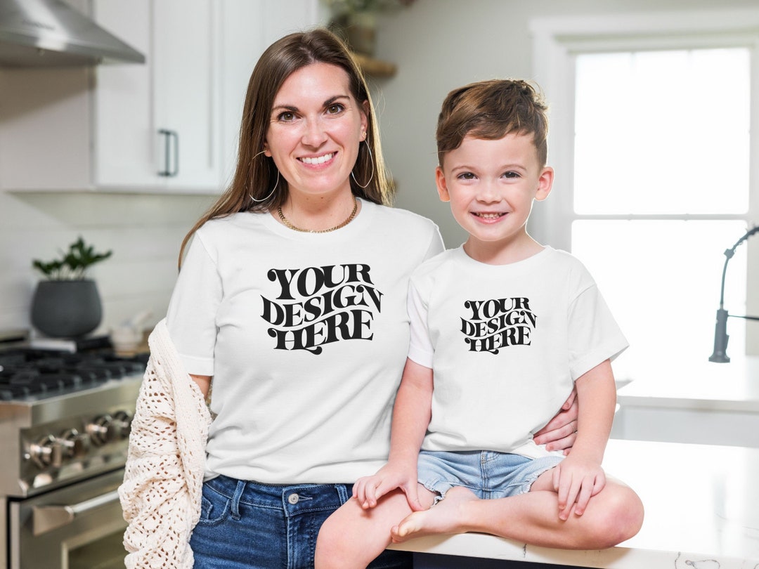 Mommy and Me White T-shirt Mockup, Mother Son Shirt Mockup, 3001T Mommy ...