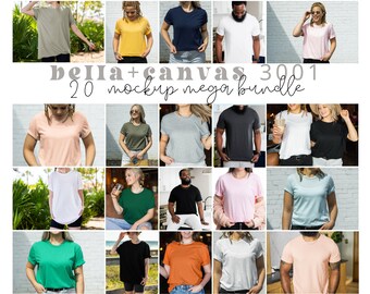 Bella Canvas 3001 T-Shirt Mockup Bundle: 20 Unisex Jersey (Digital Download) Canva Compatible, JPEG