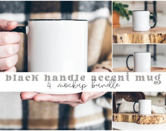 Becher mit schwarzem Henkel Mockup-Bundle: 11 Unzen zweifarbiger Keramikbecher, Canva kompatibel, JPEG, (Digitaler Download)