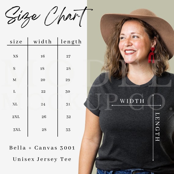 Bella Canvas 3001 Size Chart Mockup Tshirt T-shirt Sizing | Etsy