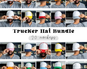 Paquete de maquetas de gorras de camionero, maqueta de gorra para hombre, JPG, descarga digital, compatible con Canva