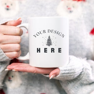 Christmas Mug Mockup, 11 oz. Ceramic Mug Mockup Christmas, Holiday Coffee Mug, White Mug Mockup, 11oz Christmas Mug Mock Up, Model Mockup