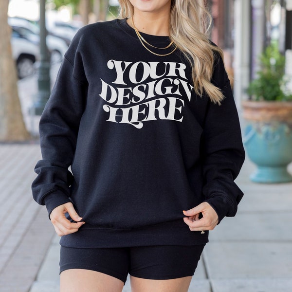 Gildan 18000 Mockup, Gildan 18000 Mockup Black, Black Sweatshirt Mockup, Oversized Mockup, Sweatshirt Mock Up, Crewneck Mock Model Mockup Co