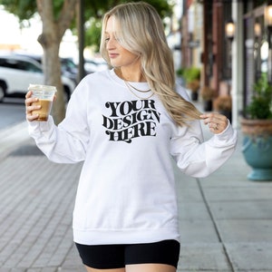 Gildan 18000 Mockup, White Sweatshirt Mockup, White Gildan 18000 Mockup, Oversized  Sweatshirt Mock Up, Sweatshirt Model Mockup Crewneck POD