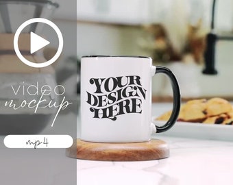 Mug Video Mockup, Black Handle Video Mockup, Accent Mug Video, Video Mockup Mug, Black Handle Video Mug Mockup, Accent Coffee Mug Mockup