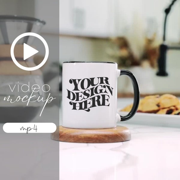 Mug Video Mockup, Black Handle Video Mockup, Accent Mug Video, Video Mockup Mug, Black Handle Video Mug Mockup, Accent Coffee Mug Mockup