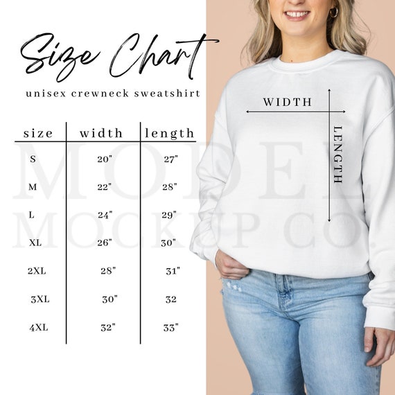 Gildan 18000 Size Chart, Crewneck Sweatshirt Sizing Chart, Gildan Sizing  Chart Measurement, Unisex Adult Crewneck Sweater Size Guide, Mockup 