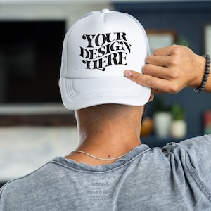 Foam Trucker Hat Mockup, White Cap Mock up, All White Baseball Hat Mockup, Mesh Trucker Cap Mockup, Male Model Mockup, Trucker Hat Mock
