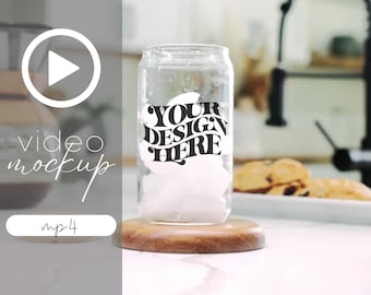 Maqueta de vídeo de Libbey Glass, maqueta de lata transparente, MP4, JPG, descarga digital, compatible con Canva