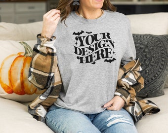 Gildan 64000 Sport Gray T-Shirt Mockup, Halloween Mockup, Canva Compatible, Digital Download, (JPEG)