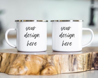 Emaille campingmok Mockup, 12 oz roestvrij staal, mok voor koppels, JPG, Digitale download, Compatibel met Canva