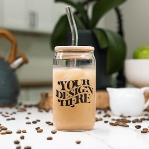16oz Glass Can Mockup, 16oz Libbey Glass Mockup, 16 oz Glass Beer Can Mockup, Glass Can Mockup, 16oz Glass Can Bamboo Lid, Coffee Cup Mockup