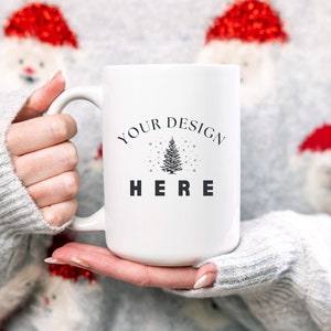 Christmas Mug Mockup, 15 oz. Ceramic Mug Mockup, Holiday Coffee Mug, Mockup Mug, Model Mockup, White Mug Mockup, Winter Mug Mockups