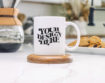 Maqueta de taza de 11 oz: Taza de café de cerámica blanca, JPG, descarga digital, compatible con Canva