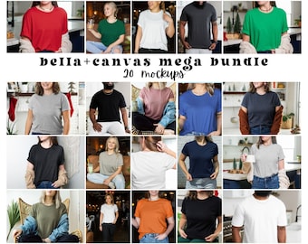 Paquete de maquetas de camisetas Bella Canvas 3001: 20 maquetas de modelos de estilo de vida, descarga digital, compatible con Canva.