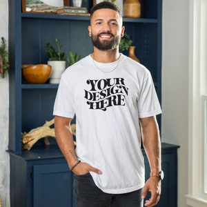 Comfort Colors 1717 White Mockup, Comfort Colors Mockup, Male Model Comfort Colors White Mockup, 1717 Shirt Mockup, Mens 1717 White Mockup