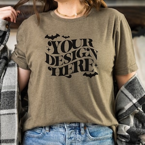 Bella Canvas 3001 Mockup, Heather Olive Shirt Mockup, Halloween Mockup, Heather Olive Bella Canvas Tshirt Mock Up Herbst Mockup Mockup Tshirt