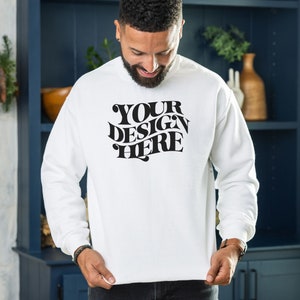 Gildan 18000 Mockup, White Sweatshirt Mockup, Male Model Mock Up, Gildan Sweatshirt Mockup, Mens Sweatshirt Mockup Gildan 18000 Mens mockups