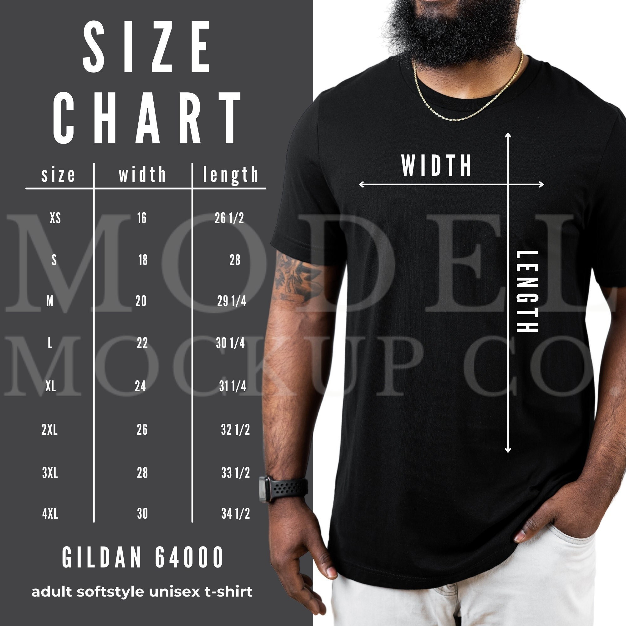 Gildan 64000 Size Chart Size Guide for Gildan T-shirt Gildan - Etsy