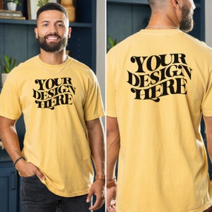 Front and Back Mockup, Comfort Colors 1717 Mustard Mockup, Comfort Colors Mockup Mustard Tshirt Mockup, Model Mockup T shirt, 1717 Shirt