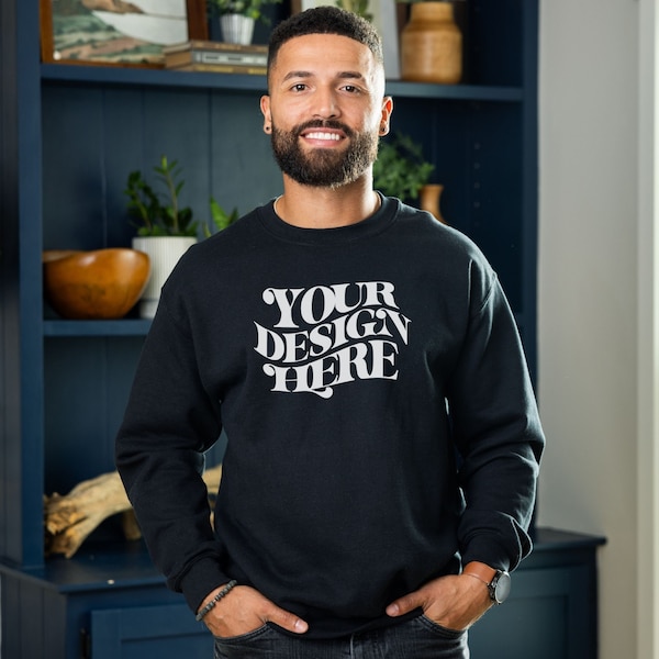 Gildan 18000 Mockup, Black Gildan 18000 Mockup Men, Male Model Mockup, Gildan 18000 Mockup Man, Black Sweatshirt Mockups, Crewneck Mock up