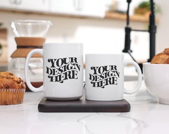 Maqueta de dos tazas: Taza de café de cerámica de 11 oz y 15 oz, jpeg, descarga digital
