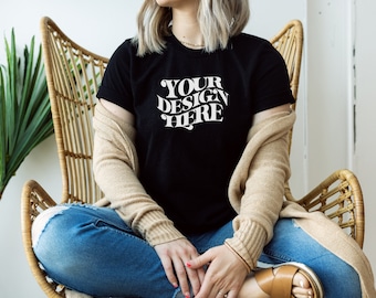 Bella + Canvas Black Shirt, Bella Canvas 3001 Mockup, Black Bella Canvas 3001 Mockup, Black Shirt Mockup, Fall Model Mockup, Fall Mockup