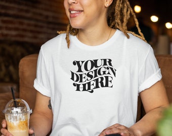 White Bella Canvas 3001 Model Mockup, Bella Canvas T-Shirt Mockup, Model Bella Canvas 3001 Tshirt Mock Up, White Plain T-shirt Mockup