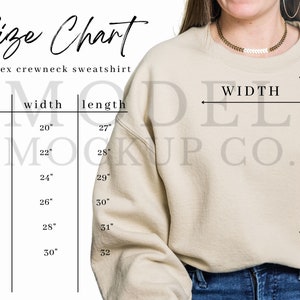 Gildan 18000 Size Chart, Crewneck Sweatshirt Sizing Chart, Gildan Sizing Chart Measurement, Unisex Adult Crewneck Sweater Size Guide, Mockup