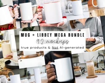 Mega Bundle de maquetas de tazas: 11 oz, 15 oz, lata de vidrio, 92 fotos, jpeg, descarga digital, Canva