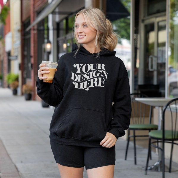 Gildan 18500 Black Hoodie Mockup, Black 18500 Mockup, Gildan Hoodie Mockup, Black Hoodie Mockup, Model Mockup, Black Oversized Hooded mockup