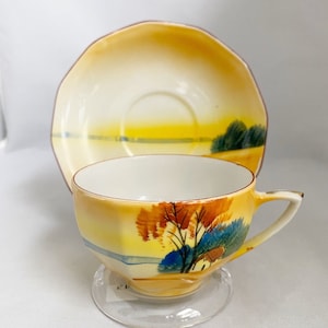 Vintage Trico Japan Handpainted Landscape Scene Teacup & Saucer