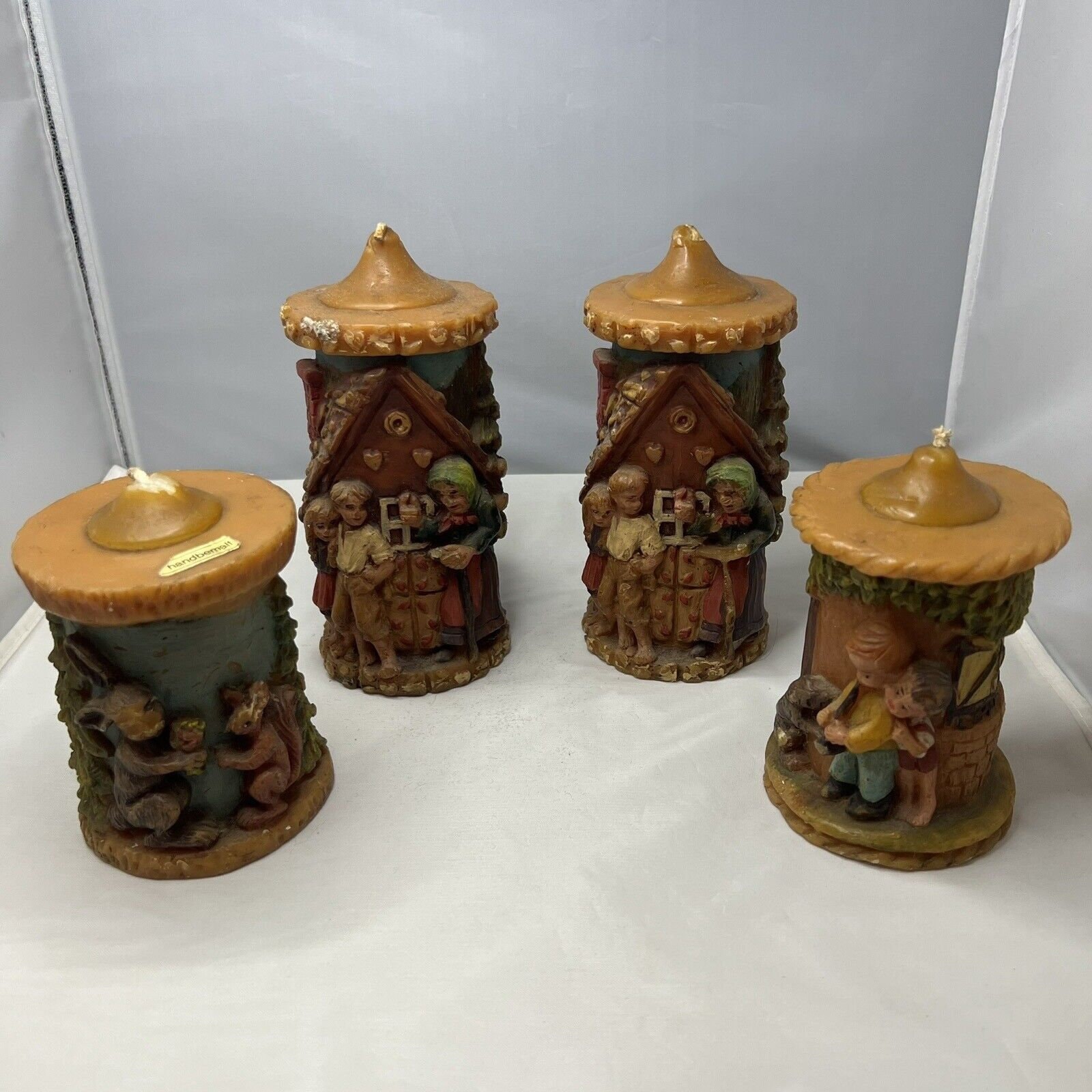 Antique Gunter Kerzen Germany Carved Hand Painted Candle Set 1920s