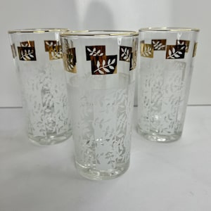 Vintage MCM Mid Century feuille d&#39;or et verres à whisky blancs lot de 3