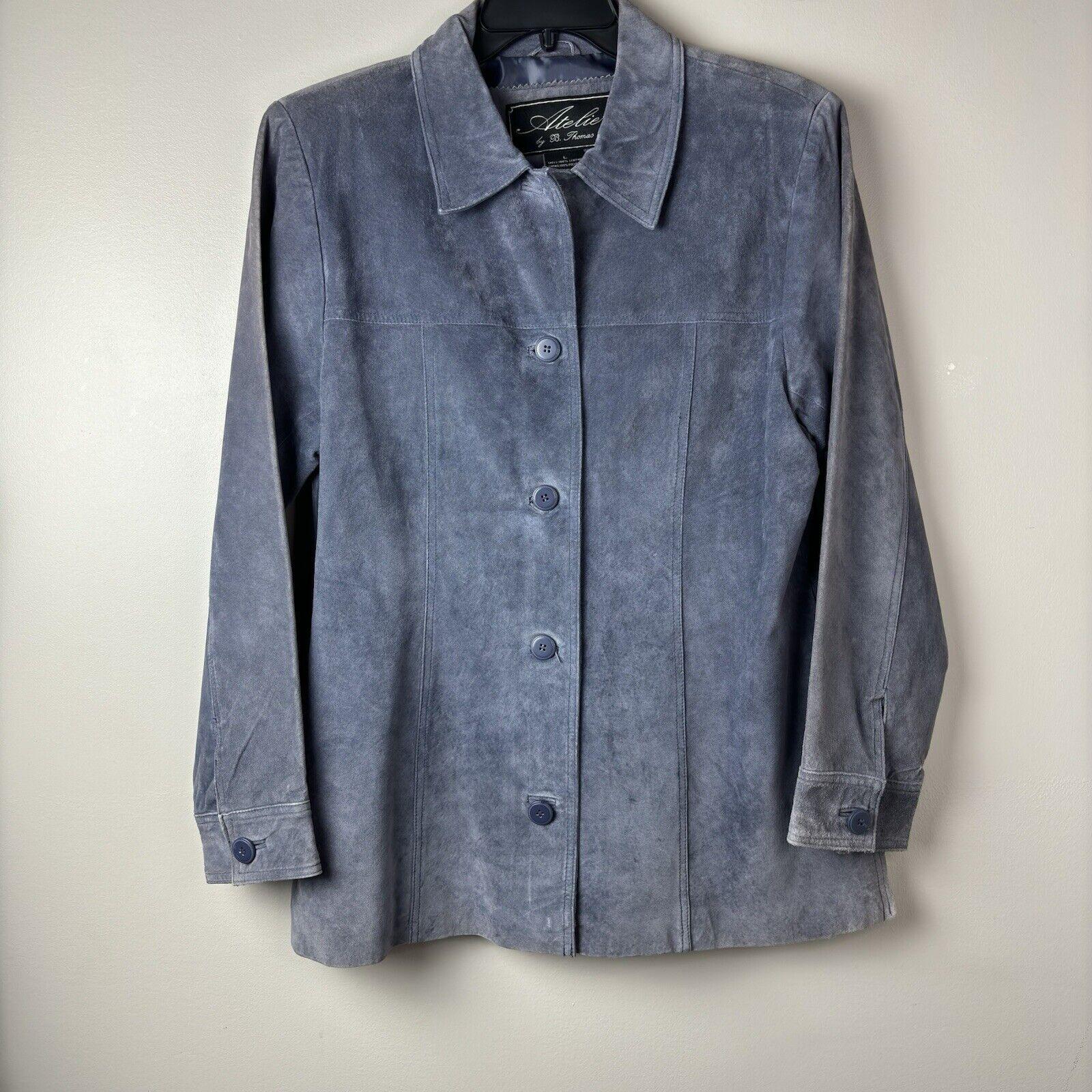 Vintage Atelier by B Thomas Genuine Leather Dusty Blue Jacket Size